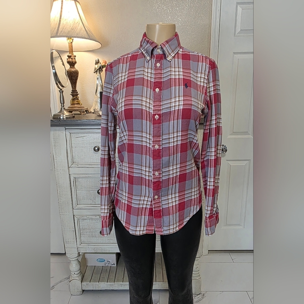 Ralph Lauren Red and Gray Plaid Button-Down Shirt